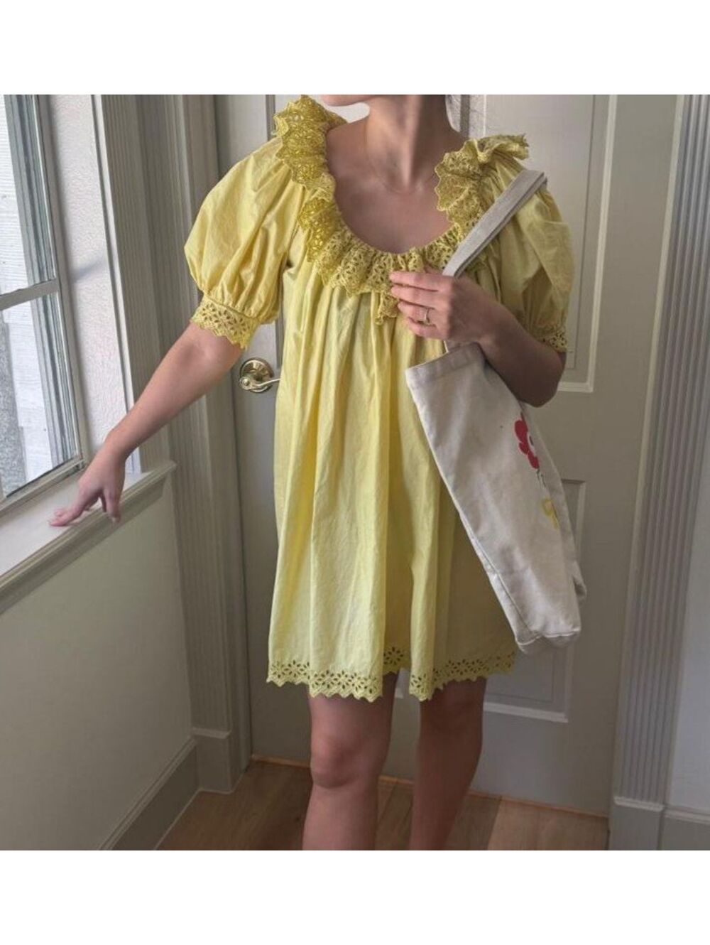 Dôen yellow puff-sleeve mini dress size XS